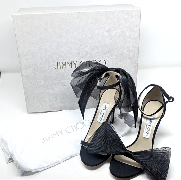 NIB Jimmy Choo Black Aveline 100 Bow Stiletto Heel Sandal Size 39.5 - Picture 8 of 8
